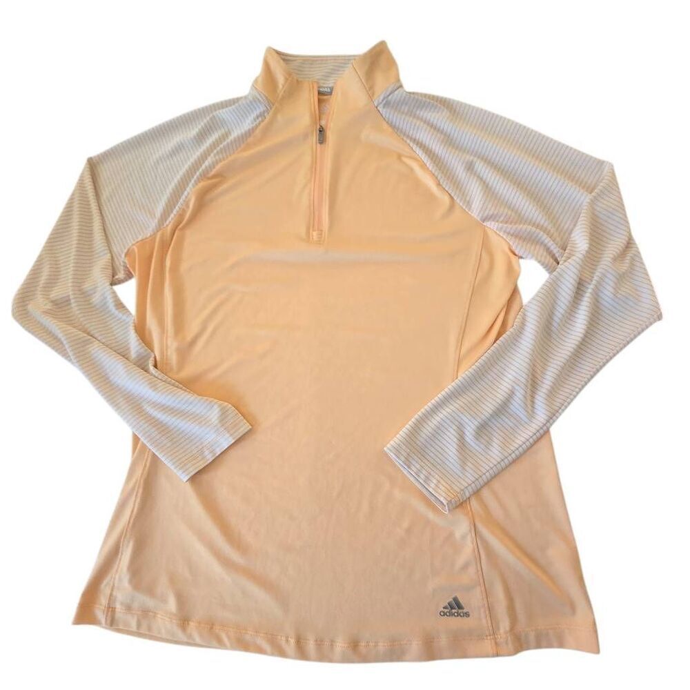 Adidas Womens Raglan Sleeves 1/4 Zip Mock Neck Golf Shirt Orange White Large - Picture 4 of 12
